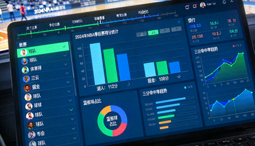 屏幕上展示的体育比赛数据统计图表与可视化界面